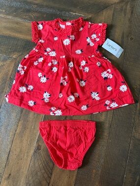 NWT 2pc Carter's Red Floral Baby Dress with Matching Bloomers